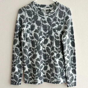 LOFT Floral Sweater Thermal, Grey and White, Size Medium